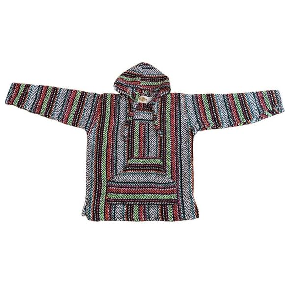 Earth Ragz Baja Mexican Blanket Pullover Poncho Hooded Sweater - Size Small - Picture 2 of 8
